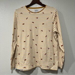 Yellow Stripe Fox T-Shirt Tee 2X Long Sleeve V Neck Top Shirt Croft & Barrow EUC